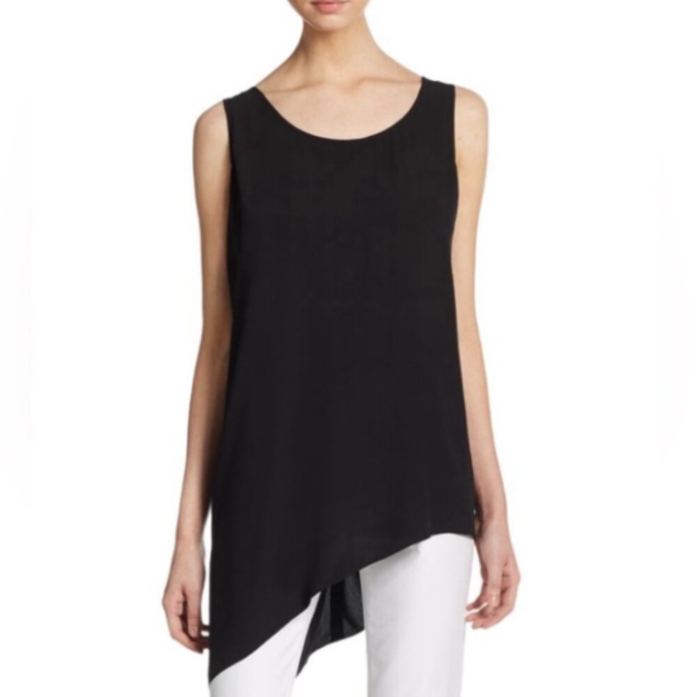 Eileen Fisher Women's M Black Soft Stretchy Asymmetric Loose Fitting Sleeveless